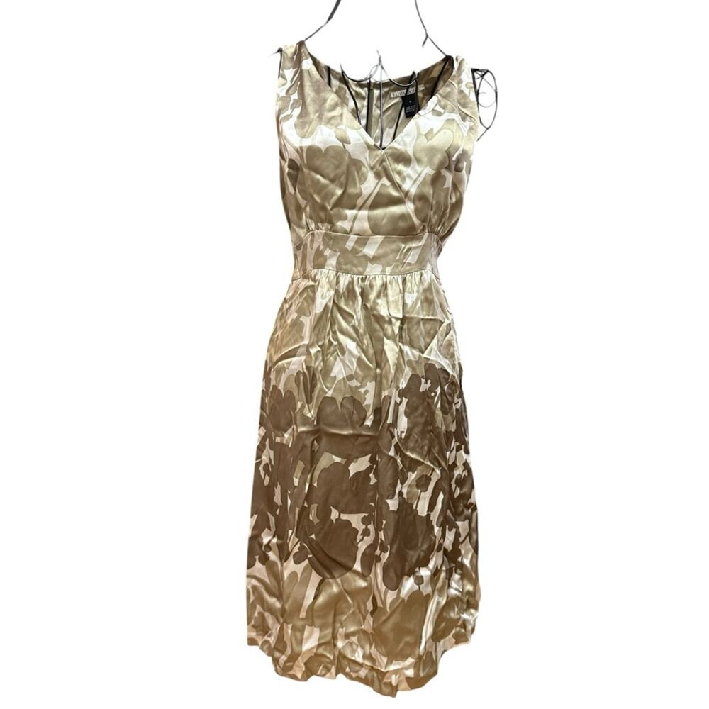 mac & jac 100% Silk Metallic Green Empire Waist Dress size 6